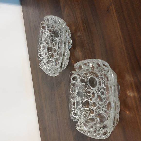 Ash Tray Blenko Clear Bubble Art Glass Candle Holders Set 2 - Picture 7 of 9